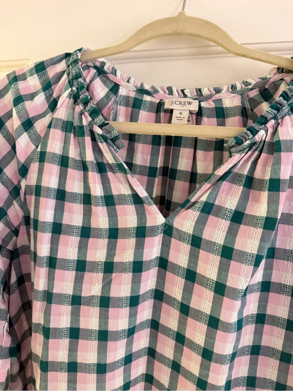 J.Crew pink/green gingham top